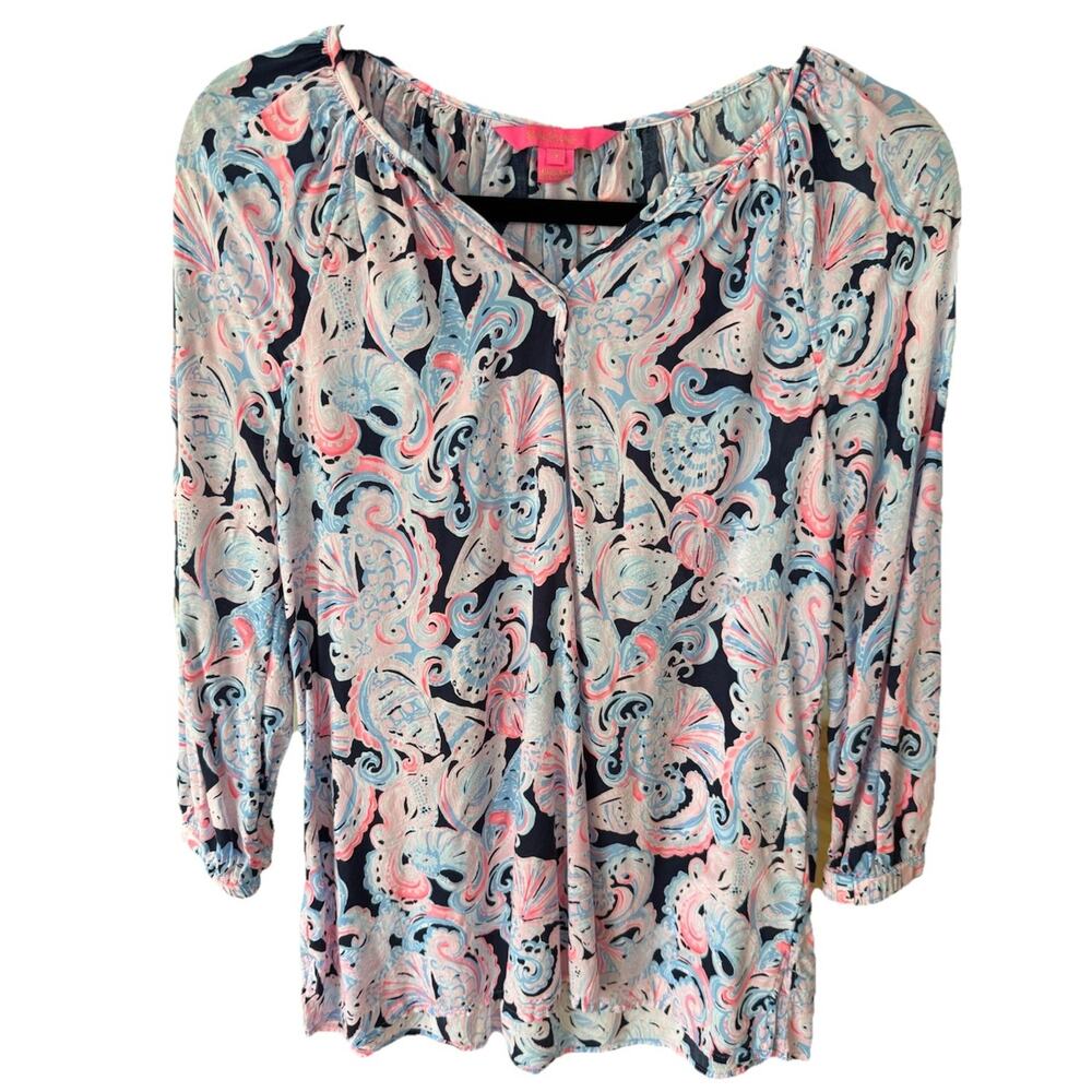 Lilly Pulitzer Women’s Lightweight Pullover Floral Top Size Small Button Detail
